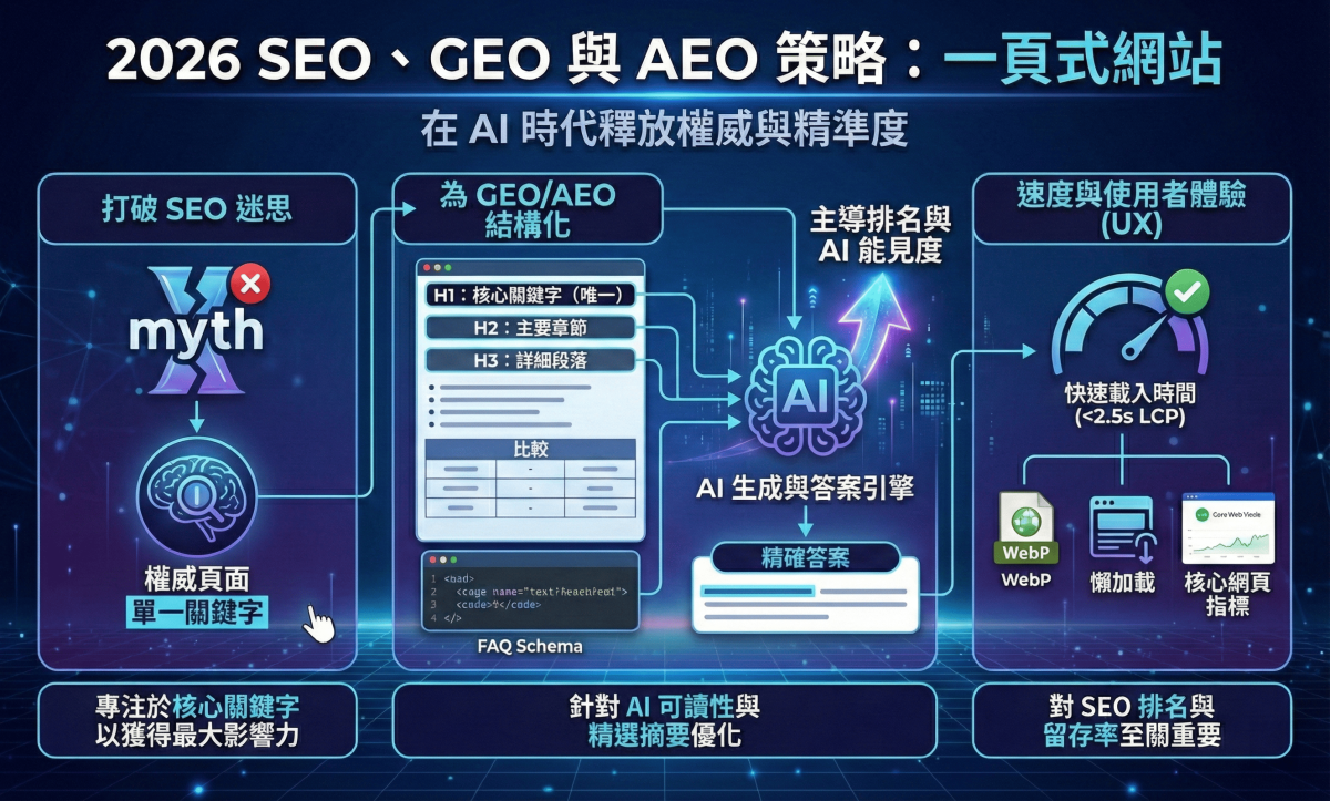 2026 決戰 AI 搜尋：一頁式網站的 SEO、GEO 與 AEO 佈局策略